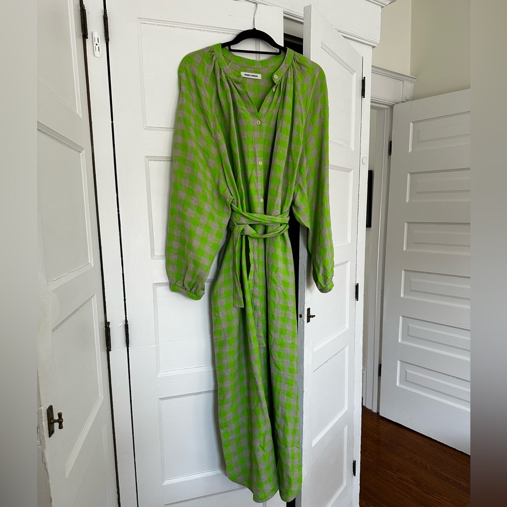 Henri Vibskov leaf dress in spring green checks